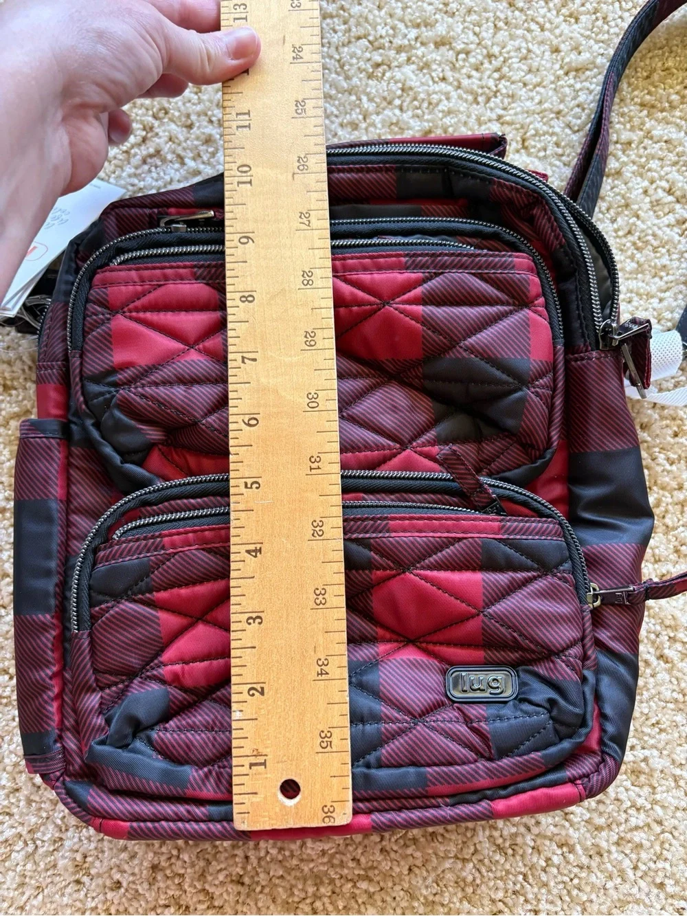 Lug Compass Crossbody Bag Buffalo Check Red Black RFID Quilted Travel Bag NWT - Picture 8 of 12